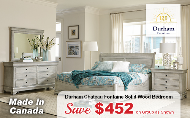 Durham Chateau Fontaine Solid Wood Bedroom. Save $452 on Group as Shown. Made in Canada. Durham Furniture